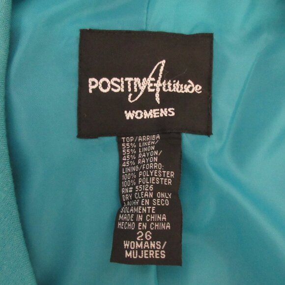 Positive Attitude Women’s 2-Piece Suit Jacket Skirt Size 26 Blues Linen Blend - Picture 3 of 14